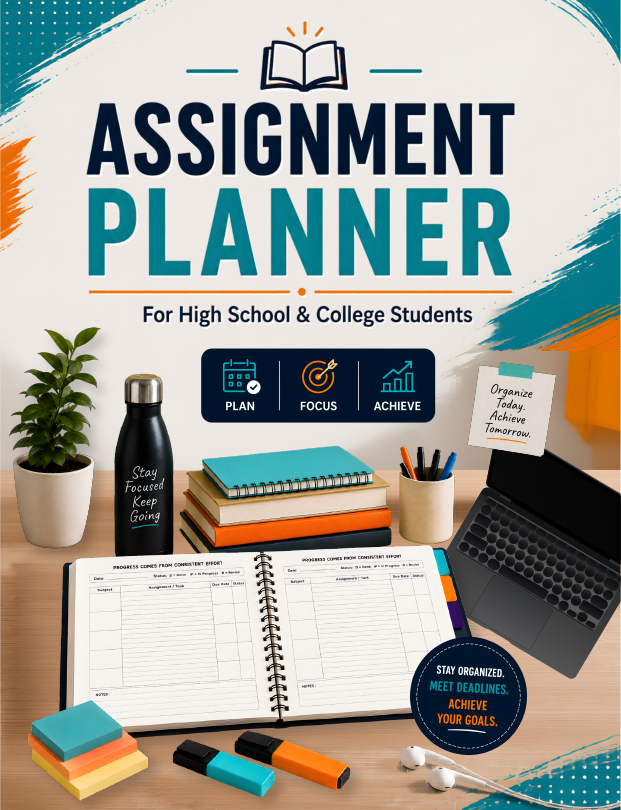 Assignment Planner for High School and College Students cover, undated homework tracker