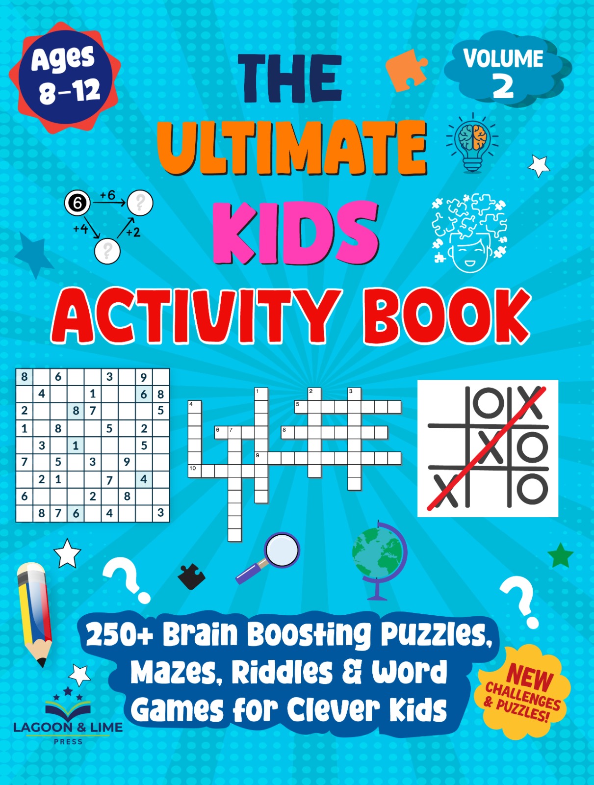 The Ultimate Kids Activity Book Volume 2 cover, 250+ puzzles for ages 8–12