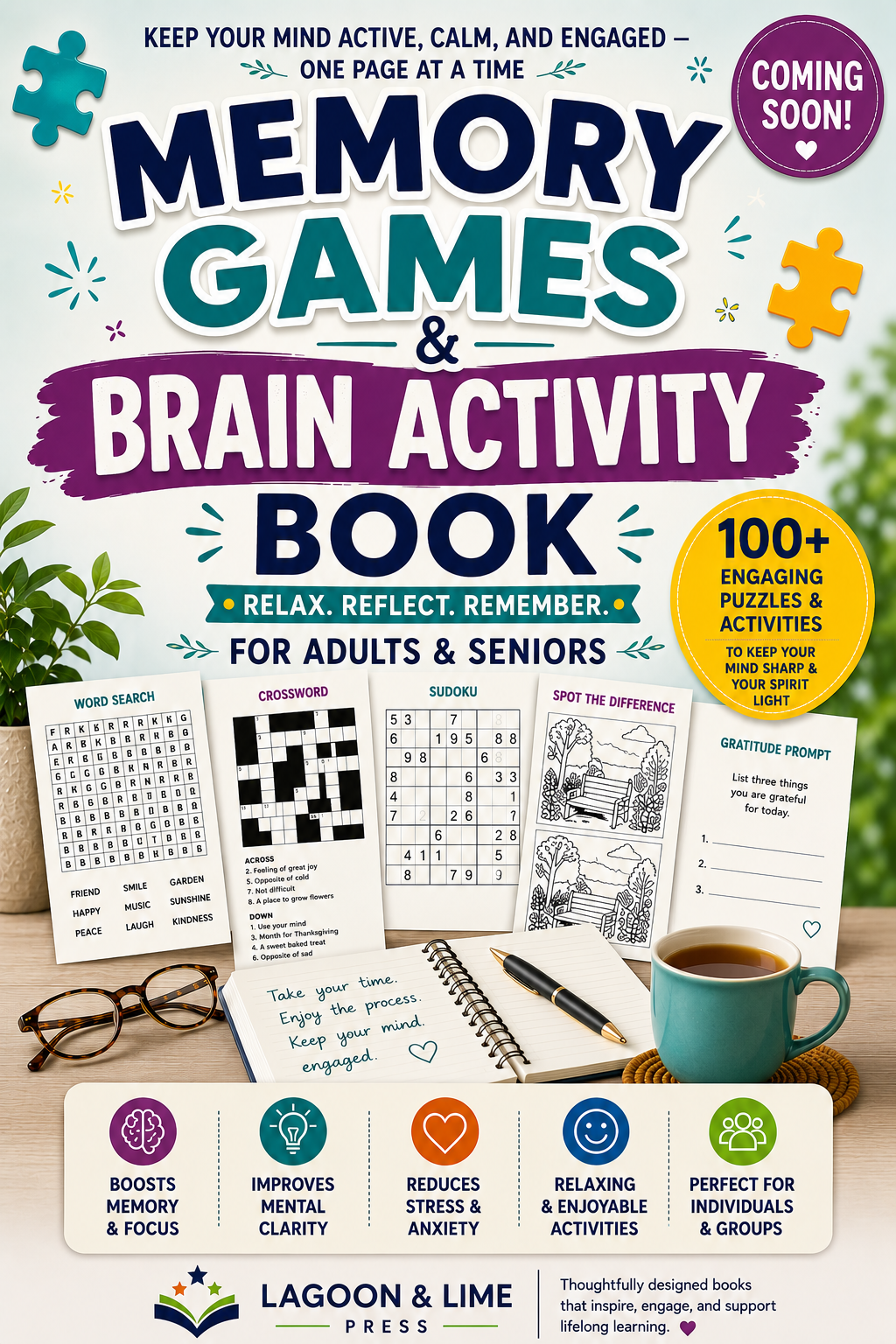Memory Games and Brain Activity Book for Adults and Seniors cover, coming soon"